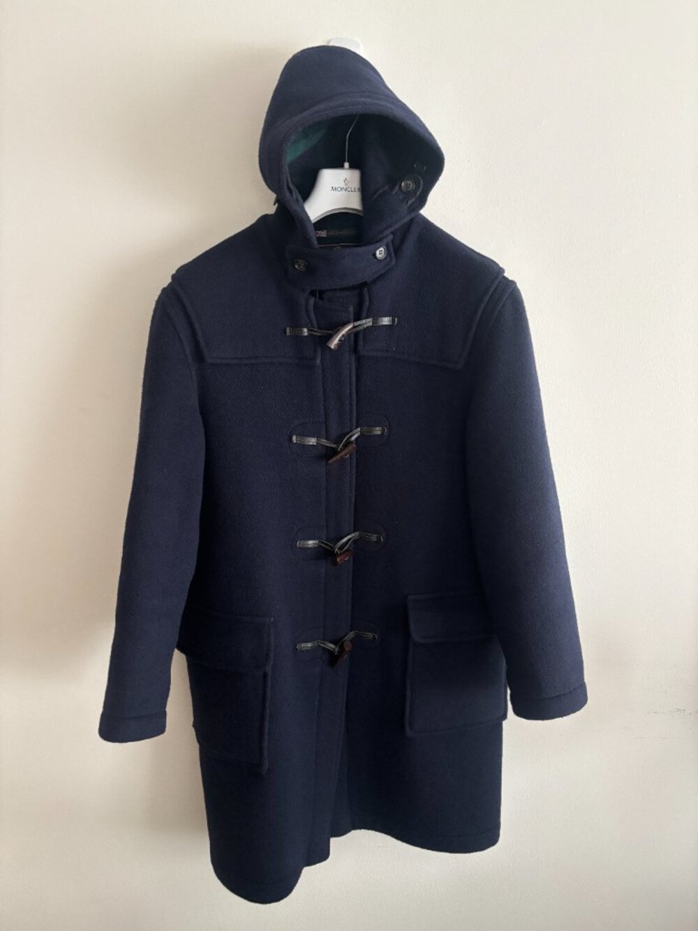 $850 Gloverall Navy Wool Blend Hooded Duffle Coat/ Overcoat Size 36 Small-Medium